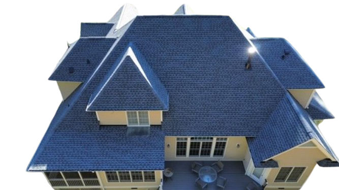 A residential house with a blue roof and deck, representing durable modified roofing options in New Jersey.